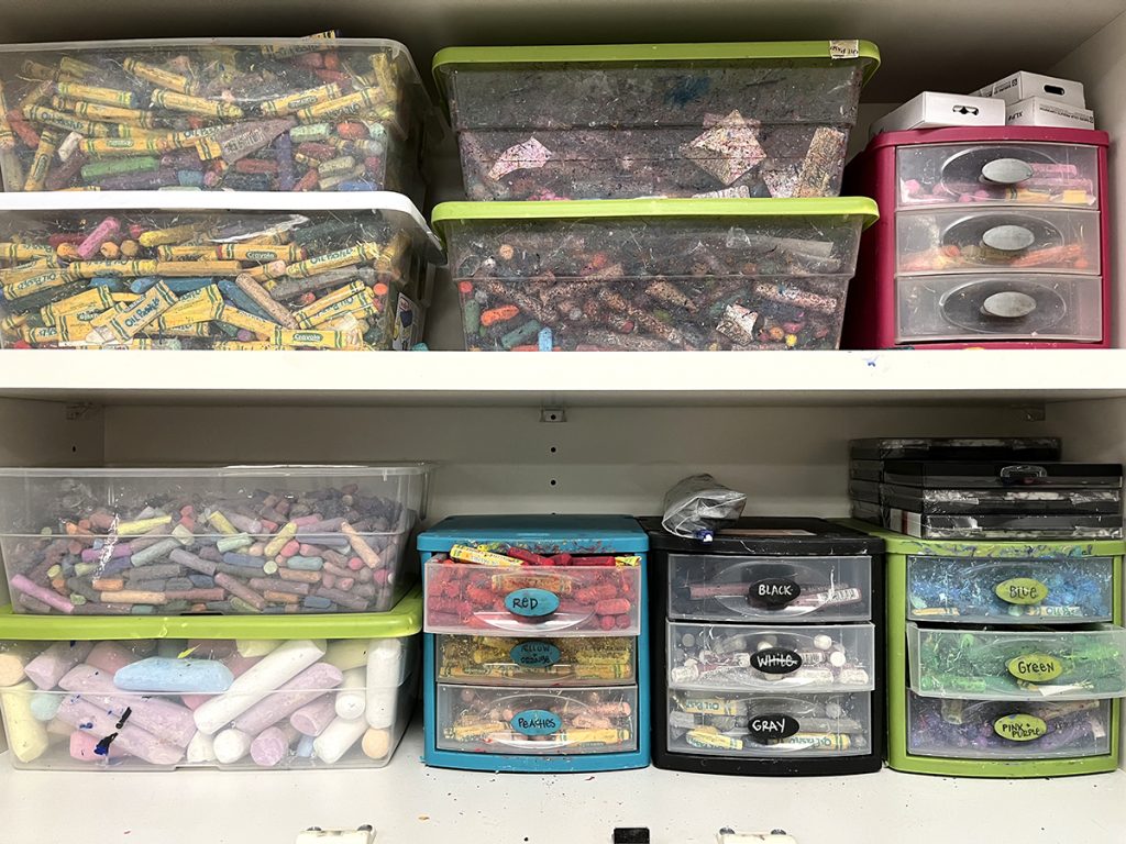 pastels in bins