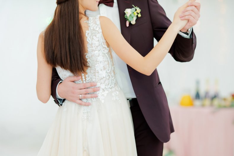 Bride and groom dancing
