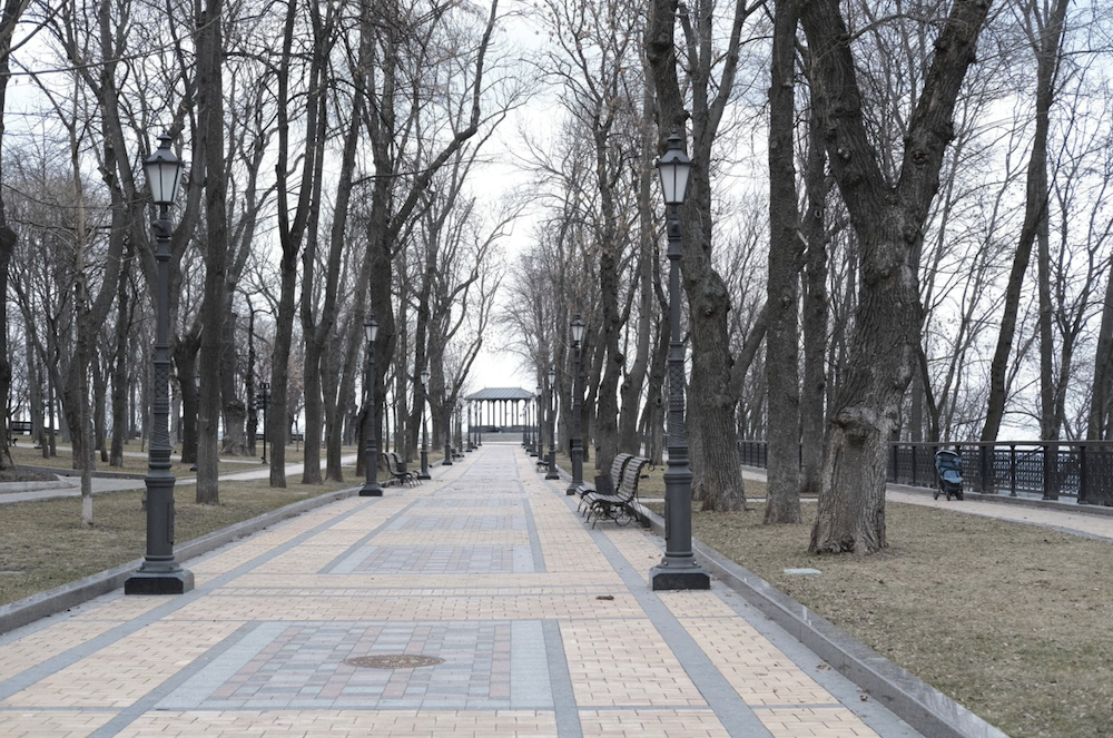 An abandoned stroller (right) in my favorite park in Kyiv, which I finally dared to visit.