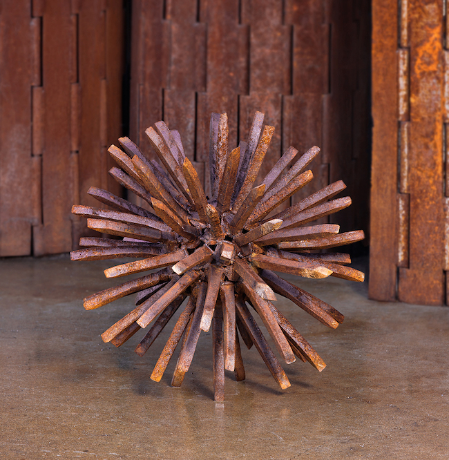 Kevin Caron Sweet Gum Ball Recycled steel sculpture | on Art Biz Success