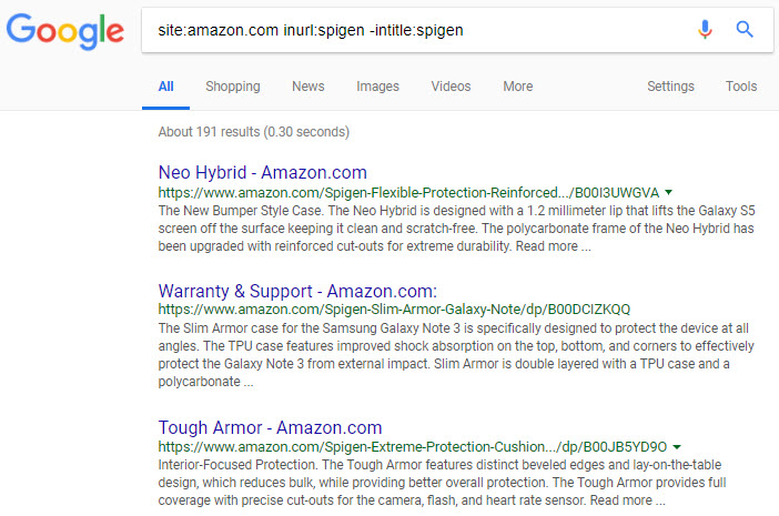 A site-specific query (site:) with multiple conditions (inurl: and intitle:) in Google’s web search