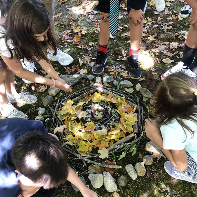 Create land art with kids inspired by Andy Goldsworthy.