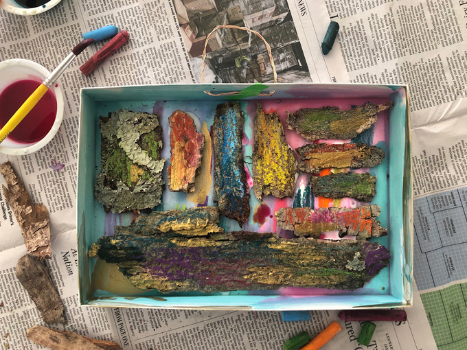 Draw on bark with chalk.