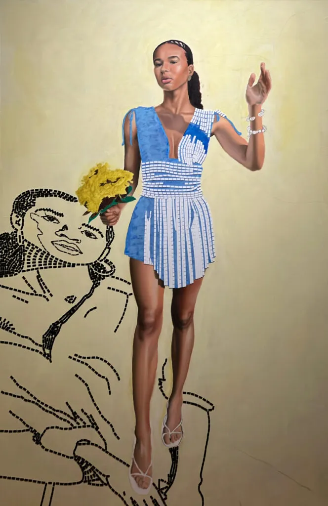 A life-sized portrait by Omar Lawson, mixed media artist